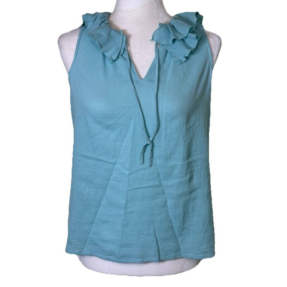 Ann Taylor Loft Women’s Ruffle Neck Sleeveless Boho Chic Casual Summer Top SP